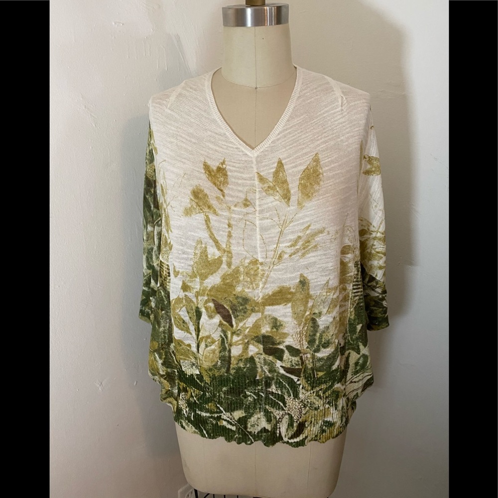 Leaf print pullover. Unusual shape.